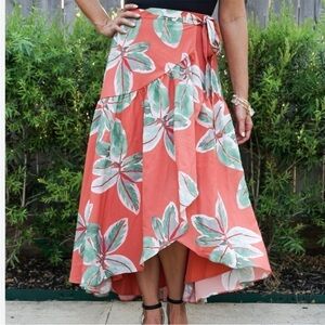 Anthropologie Vibrant Floral High-Low Skirt